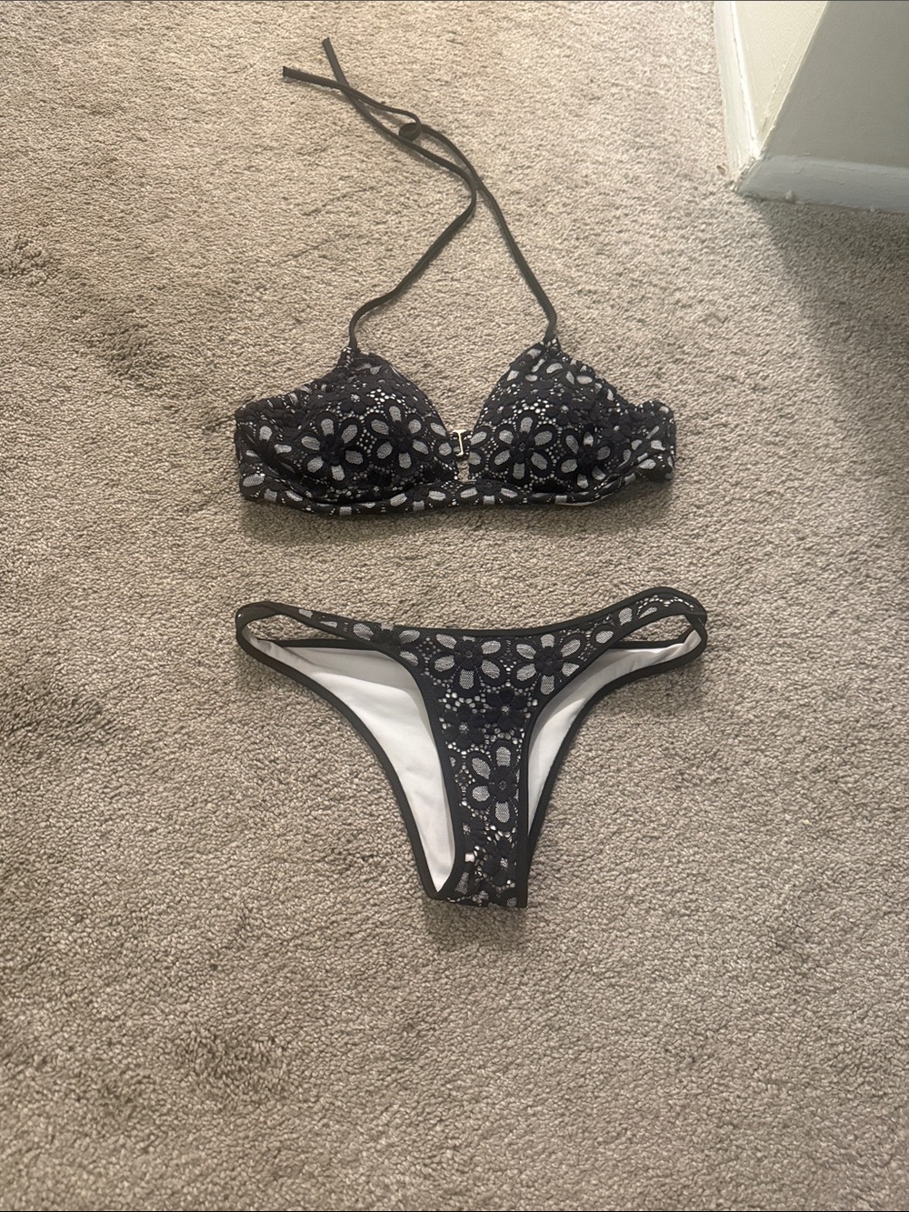 Victoria Secret Black Floral Lace Bikini Set - Women's Swim